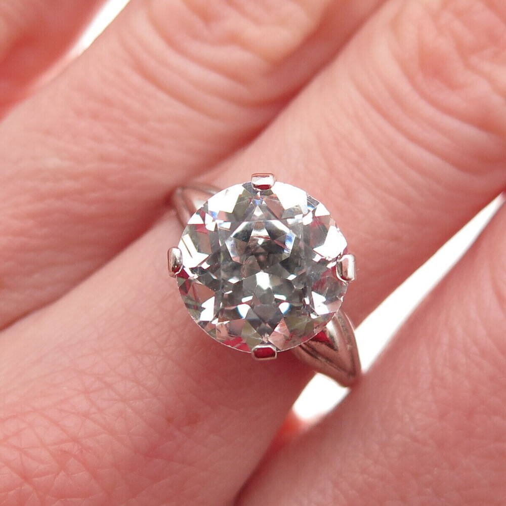Clark & Coombs 925 Sterling Silver Vintage Rhinestone Engagement Ring Size 6.25